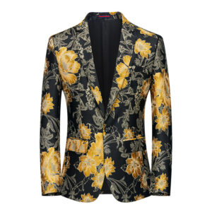 Men's Slim Fit Embroidery Floral Print Sress Suit Blazer