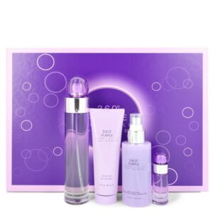 Perry Ellis 360 Purple by Perry Ellis Gift Set - 3.4 oz Eau De Parfum Spray + .25 oz Mini EDP Spray + 4 oz Body Mist Spray + 3 oz Shower Gel  for Women