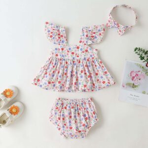 Baby Girl Little Floral Print Sleeveless Dress Combo Short Pants In Sets