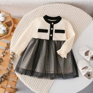 Baby Girl Polka Dot Mesh Overlay Design Patchwork Princess Dress
