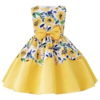 Baby Girl Flower Graphic Bow Patched Design Princess Screen Dress