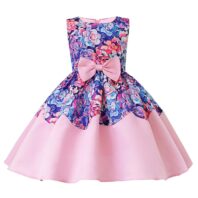 Baby Girl Flower Graphic Bow Patched Design Princess Screen Dress