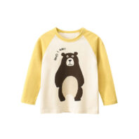 Baby Boy Cartoon Bear Graphic Colorblock Design Quality Shirt