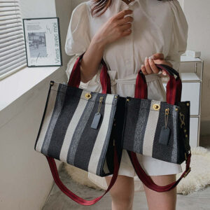 Canvas Stripe Tote Bag Vintage Shoulder Crossbody Bags Large Small Size Versatile Handbags Shopping Storage Handbag