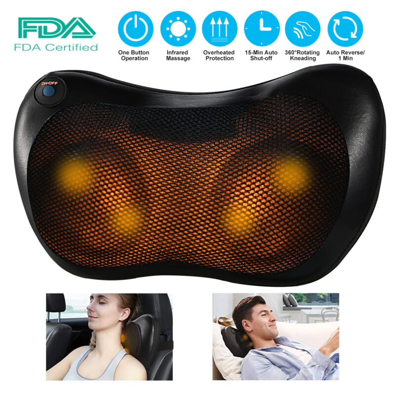 Back Neck Massage Pillow - Kneading Massager with Thermotherapy, Includes Car Charger and US Plug